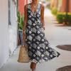 Summer V-neck Sleeveless Diagonal Button-up Vest Skirt Long Women's Vacation Casual Dress