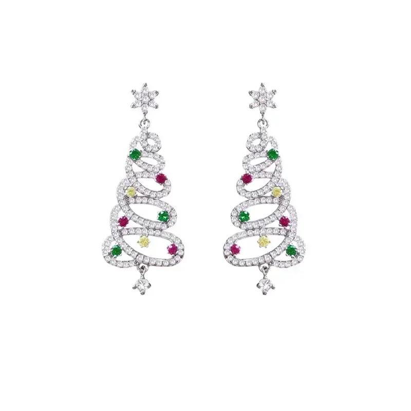 Christmas Gifts Diamond Colored Zircon Christmas Tree Earring Exquisite Fashion Personality Sweet Christmas Earrings Accessories