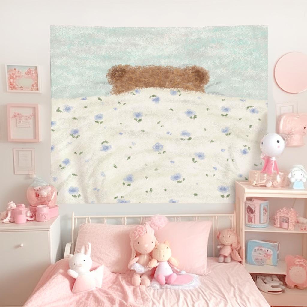 

VIKAMA Cute Pet Healing System Scandinavian Ins Style Tapestry Girl Heart Bedroom Childrens Room Background Wall Decoration 74x94cm(29x37in)