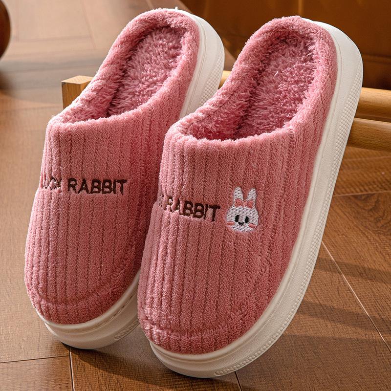 

Модные домашние хлопковые тапочки с толстой подошвой и пушистым мехом, осенне-зимний плюш из овечьей шерсти для тепла 40-41 розовый