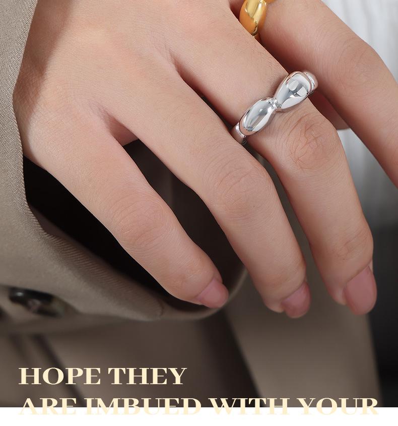 New Chinese Rice Bead Open Ring: Light Luxury Design, Colorfast Titanium Steel, Unique Temperament Finger Ring for Women