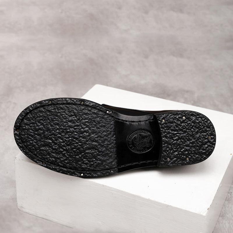 Dress Business Casual Leather Shoes Big Head Shoes Men'S Leather Retro Washed Engraved Goodyear British Wedding Shoes