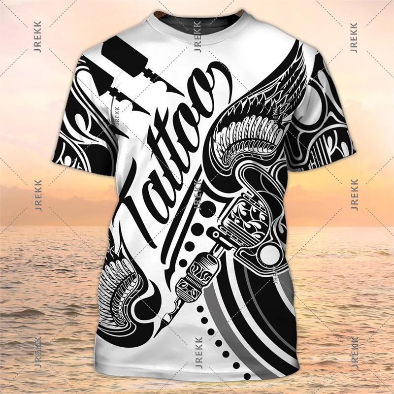 Tattoo Artist Work T-shirt Men's Clothing Round Neck Black White Design Short Sleeve T-shirts DIY Custom Name Trend Uniform Tee
