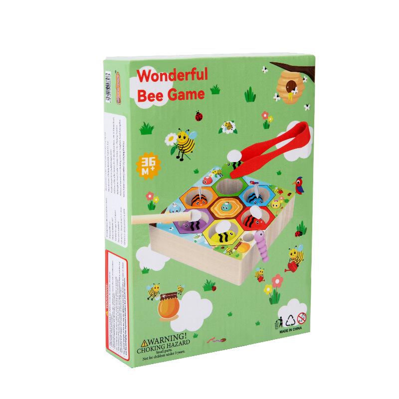 Kids' Wooden Beehive Fishing Toy - Ages 3+ for Concentration, Insect Catching, and Color Recognition