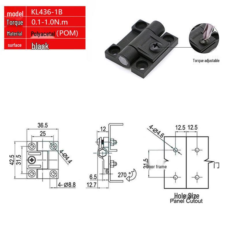 

Adjustable Torque Friction Hinge E6-10-301-10 for Free Stop Positioning, Damping, and Folding.