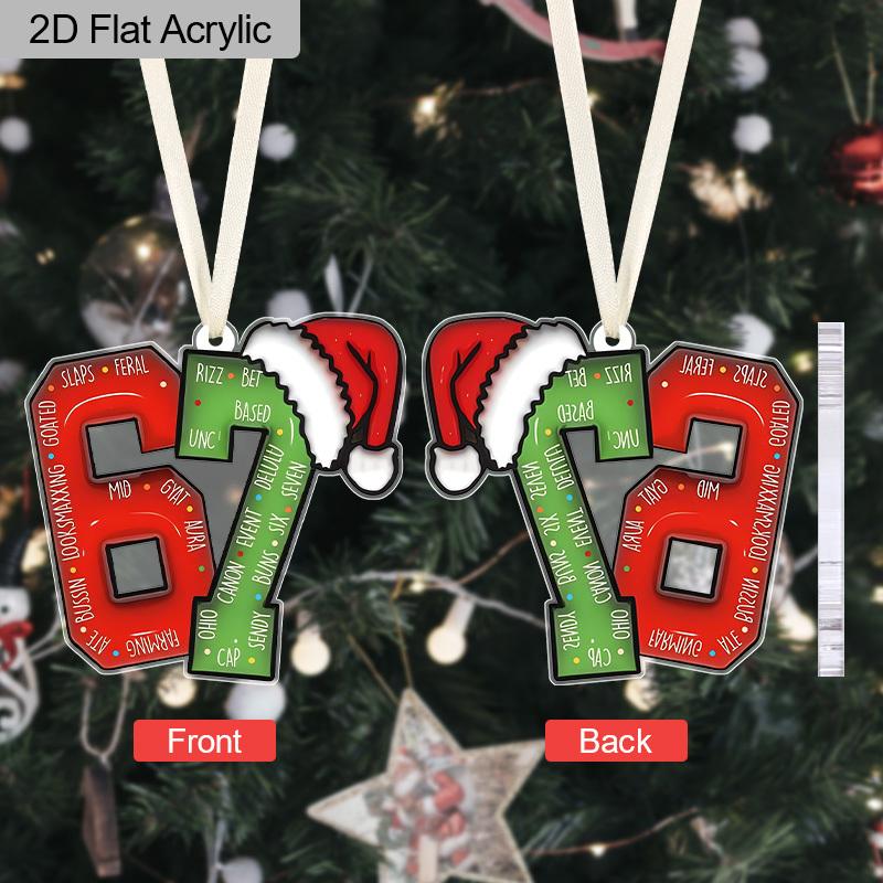 Trendy Number 67 Ornament,Red Green Classic Color Hanging Decoration,Funny Hanging Decor for Xmas Tree– Perfect Gift for Gen Z, Friends, Besties, Bro