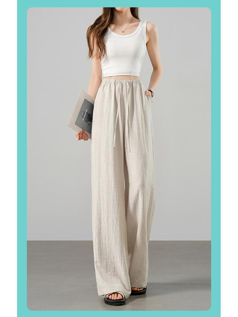 YAMAMOTO Women's Linen Pants - Summer 2026 High Waist, Drapey, Casual, Narrow Straight, Wide-Leg Style.