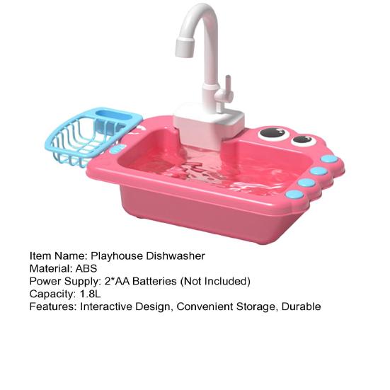 Mini Toddler Playhouse Dishwasher Set Electric Water Circulation 18Pcs Accessories Simulated Faucet Rotating Heat-Resistant Quick-Drying Basket Role