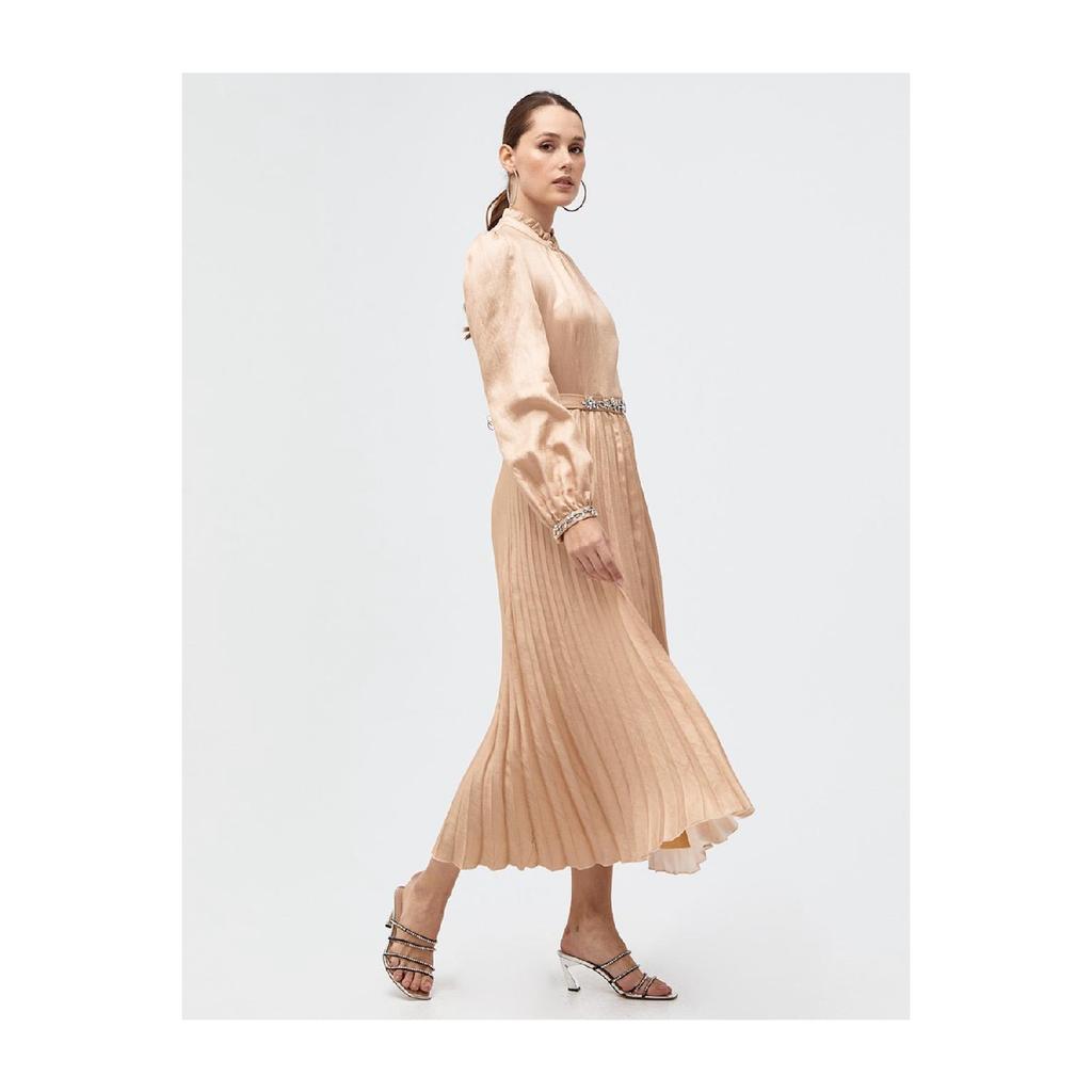 Pleated Skirt Ruffle Collar Dress Black