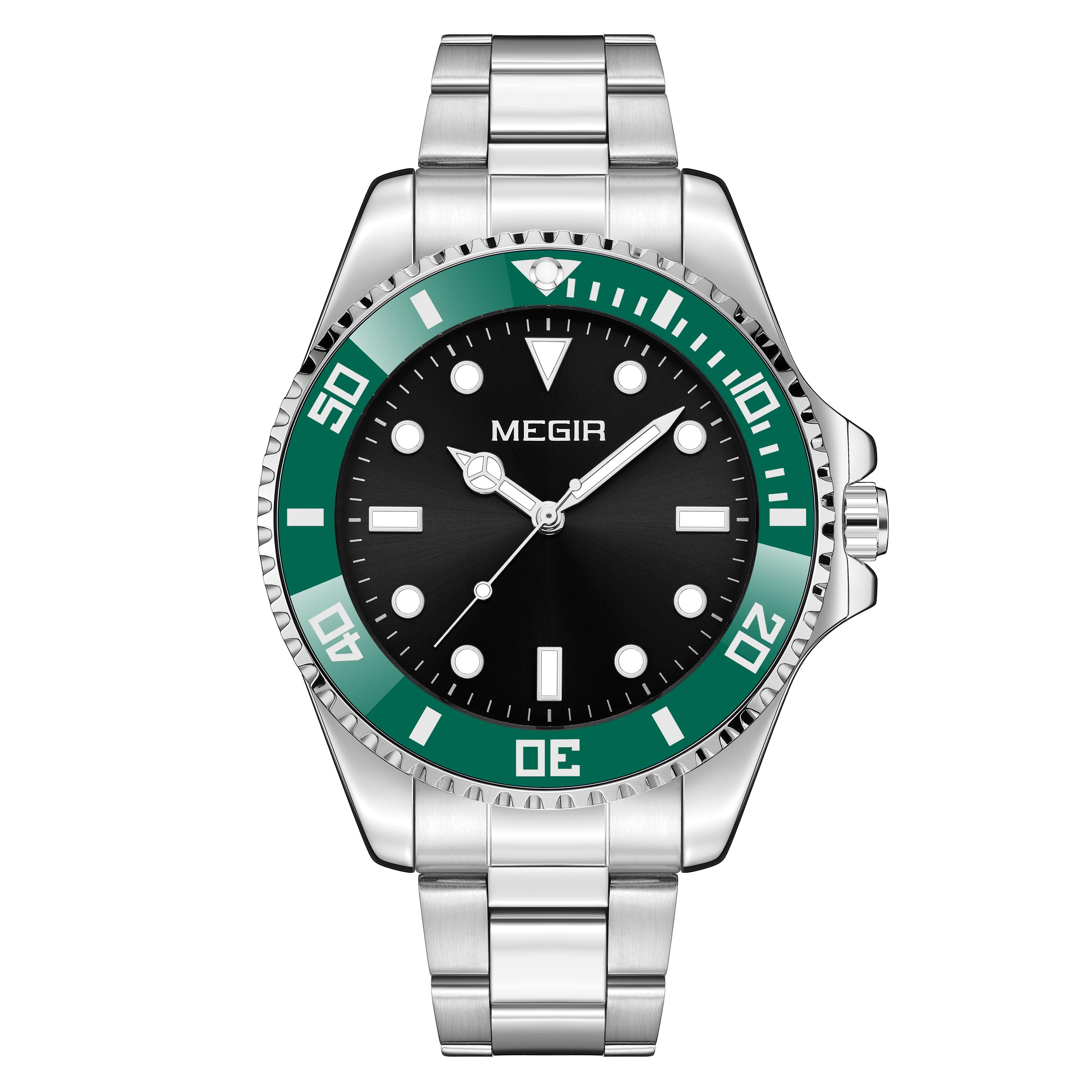 

MEGIR Luxury Stainless Steel Strap Men s Business Wristwatches Waterproof Male Quartz Military Watches Clock Reloj Hombre 1090 зелёный/чёрный