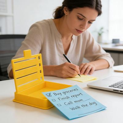 Note Holder for Desk Plastic Note Box with 5 Templates And Clamp Multi-Functional Note Organizer for Office School Home Use