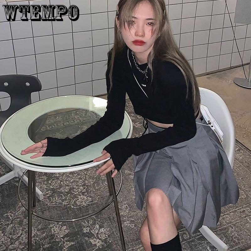 Langarm T-Shirts Frauen Cropped Ins Prevalent Bandage Tops Harajuku Ulzzang Street Spring Girl Causal Slim Shirts