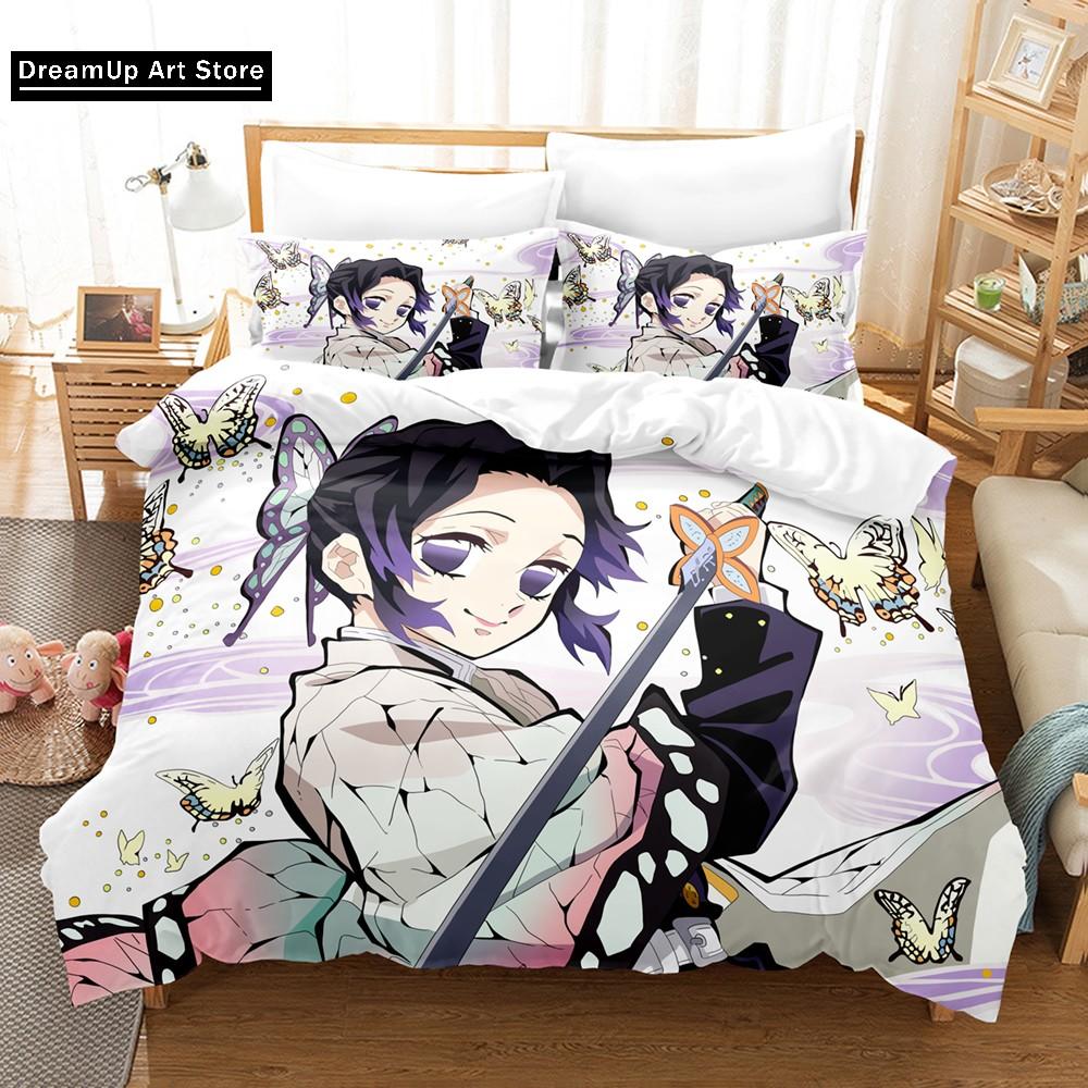 3D Print Kochou Shinobu Anime Demon Slayer Bedding Set Cute Quilt Cover Bed Cover With Pillowcase Twin Single Queen King Size