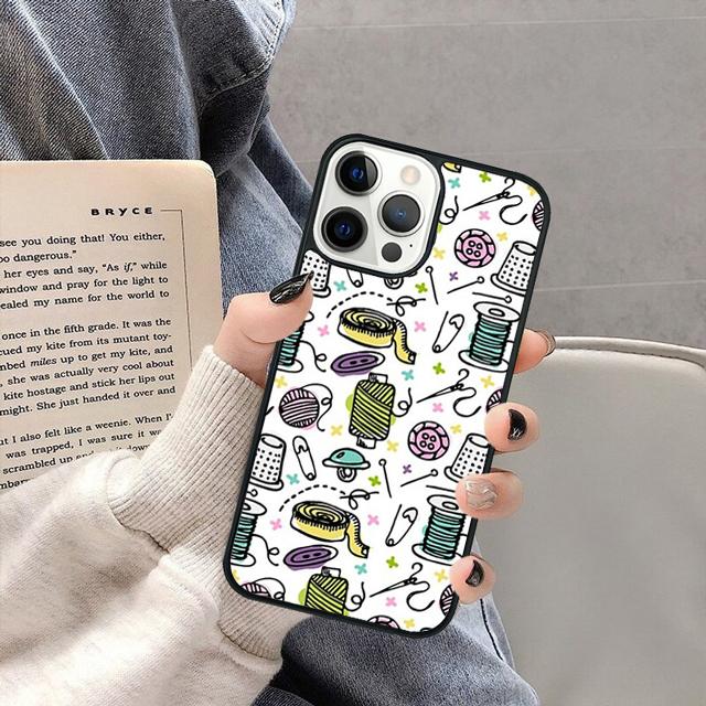 Sewing Scissors Buttons Phone Case Cover for iPhone 17 Air 16 16e 15 13 14 11 12 Pro Max Plus  coque fundas Shell