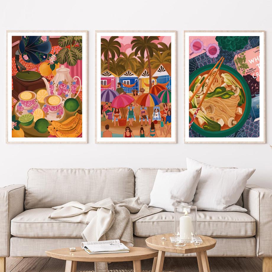 Reading Girls Plant Lady Picnic Fruity Flowers Tea Life Posters And Prints Wall Art Canvas Painting Pictures Living Room Decor