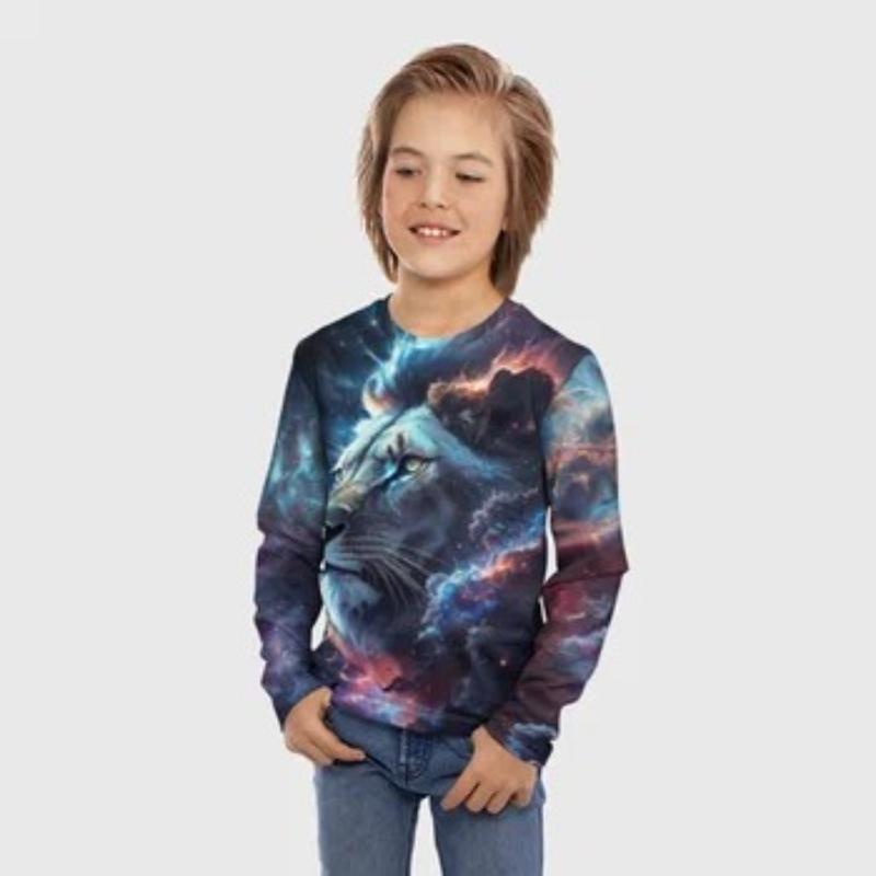 T-Shirts Boys Children's Cartoon Tiger Cat Print Cute Long Sleeved Soft Comfortable Top