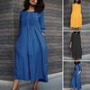 GMXIA Spring Summer Cotton Linen Age-Defying Fashion O-Neck Casual Pocket Dress