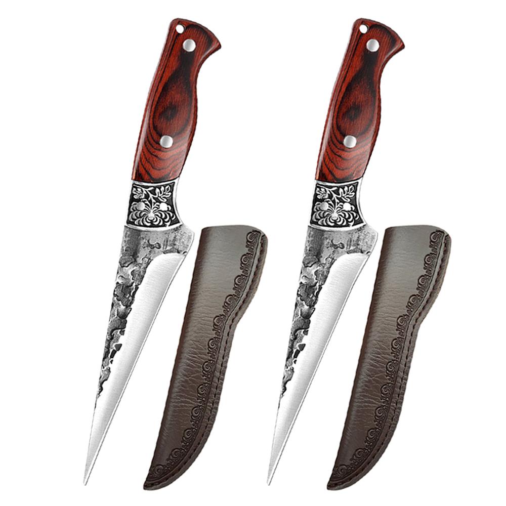 Hand-Forged Cleaver Kitchen Chef Knife High Carbon Clad Steel Sever Knife Meat Fish Fruit Vegetables Knife with Cover