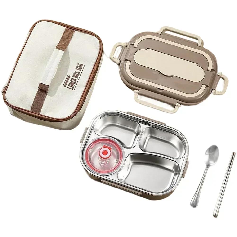 Leak Proof Stainless Steel Lunch Box with Microwave Safe Compartments for Kids Portable Meal Container with Handle