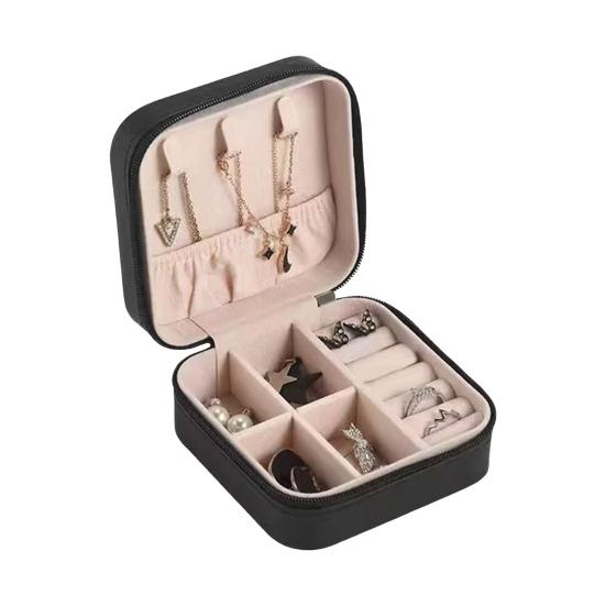 Small Jewelry Box Earring Ring Organizer Box Zipper Design Multi-compartments Easy Access Portable Jewelry Storage Case Protector
