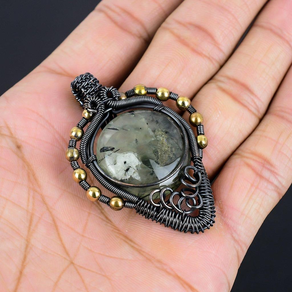 Prehnite Jewelry, 999 Copper Wire Wrapped Pendant Handmade Gemstone Jewelry, Gifts For Wife Brand New Pendant