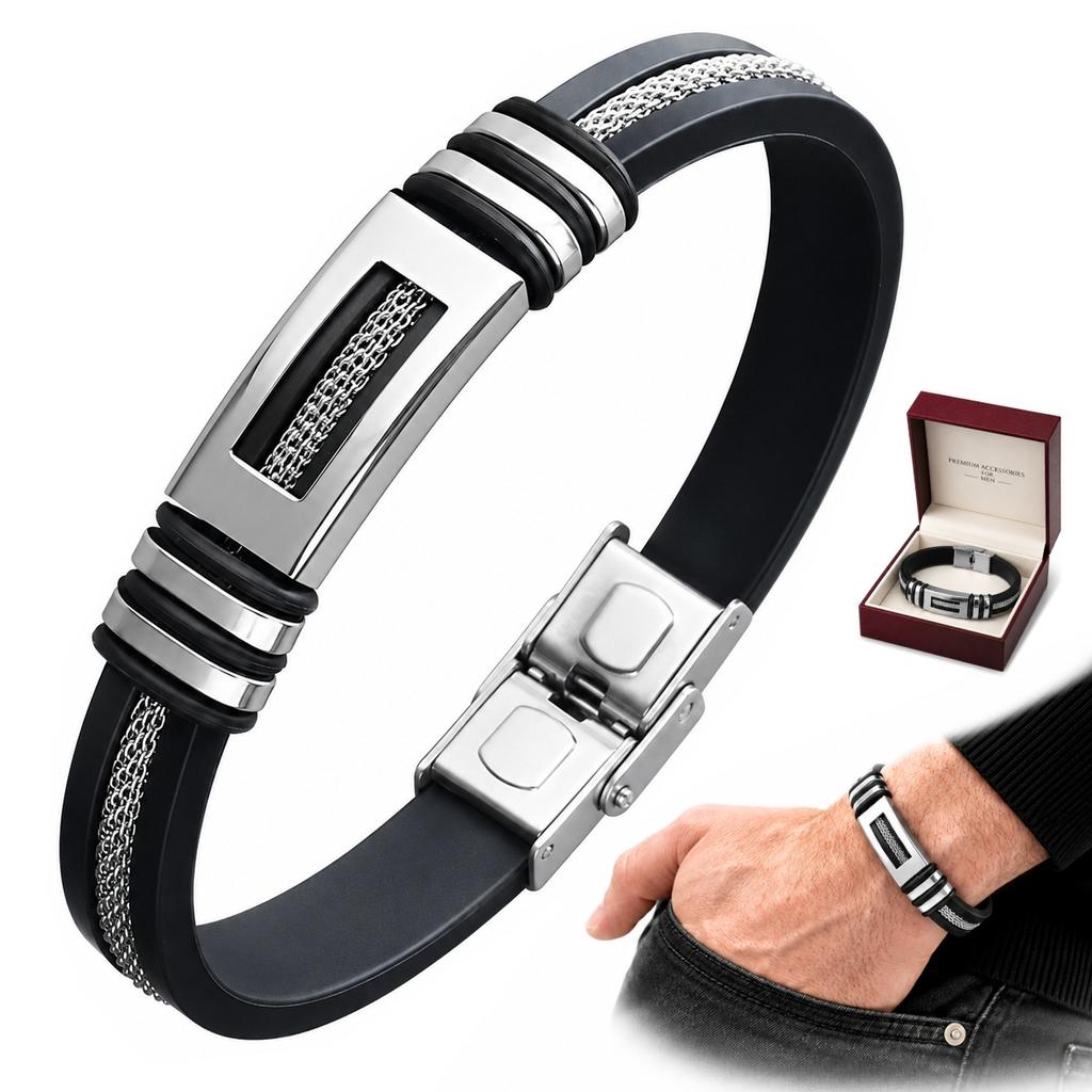 Silver Men' Bracelet Titanium Black Bracelet Gift for Men