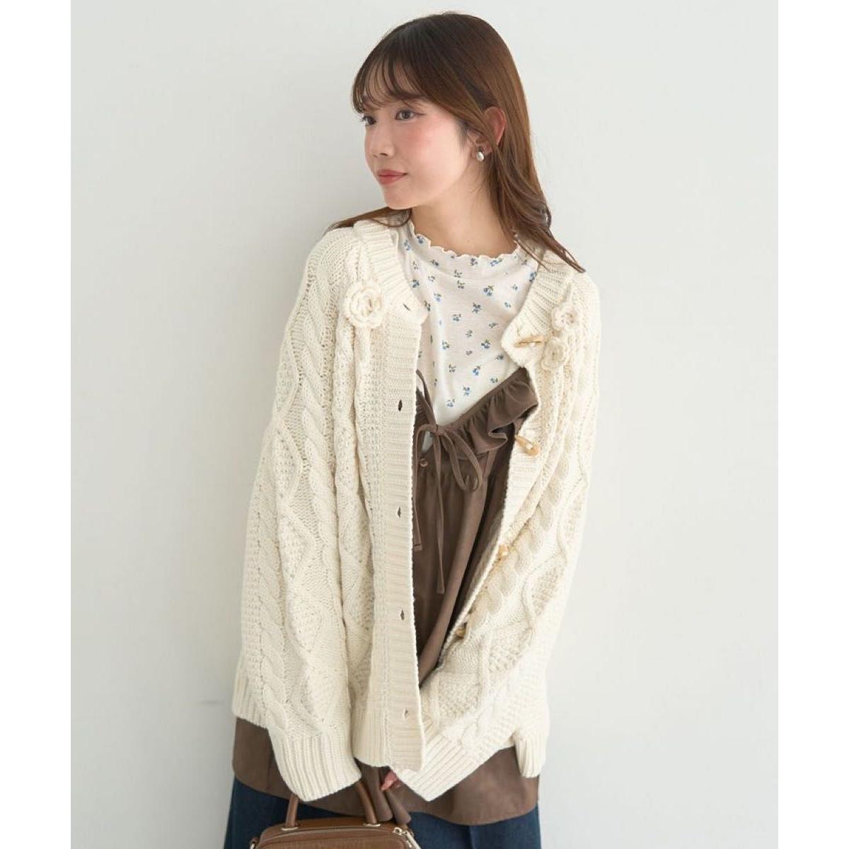 earth musicecology flower motif toggle button knit cardigan size F