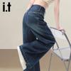Izzue IT Retro High-Waist Weite Schlagjeans mit zwei Knöpfen