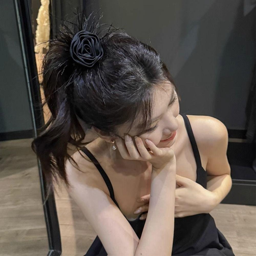 Korean Style Rose Flower Hair Rope Hair Tie Elastic Hair Band Fashion Silk Satin Hair Rope  Party