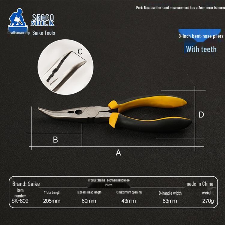 6" & 8" Bent Nose Pliers: Toothed Jaw for Nail Pulling & Object Retrieval, Crucible-Ready with Pointed Head.