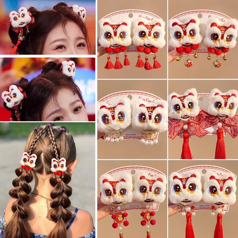 New Year Hair Clip Pearls Side Clip Tassels Pompoms Sweet Bowknot Plush Furry Hairpin Sweet Cool Photo Props