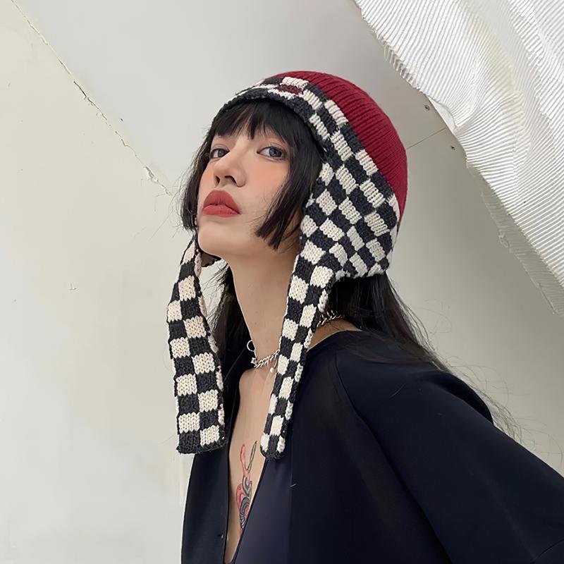 

Зимние шапки с решеткой в ​​виде шахматной доски и шапкой-ушанкой, русские зимние шапки, шапка с меховым капюшоном, шерстяные женские шапки-бомберы, теплые шапки, шапка 55-59CM красный