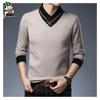Men's Thick Fleece-Lined Wool Sweater, Long Sleeve, Half-High Collar, for Autumn and Winter.