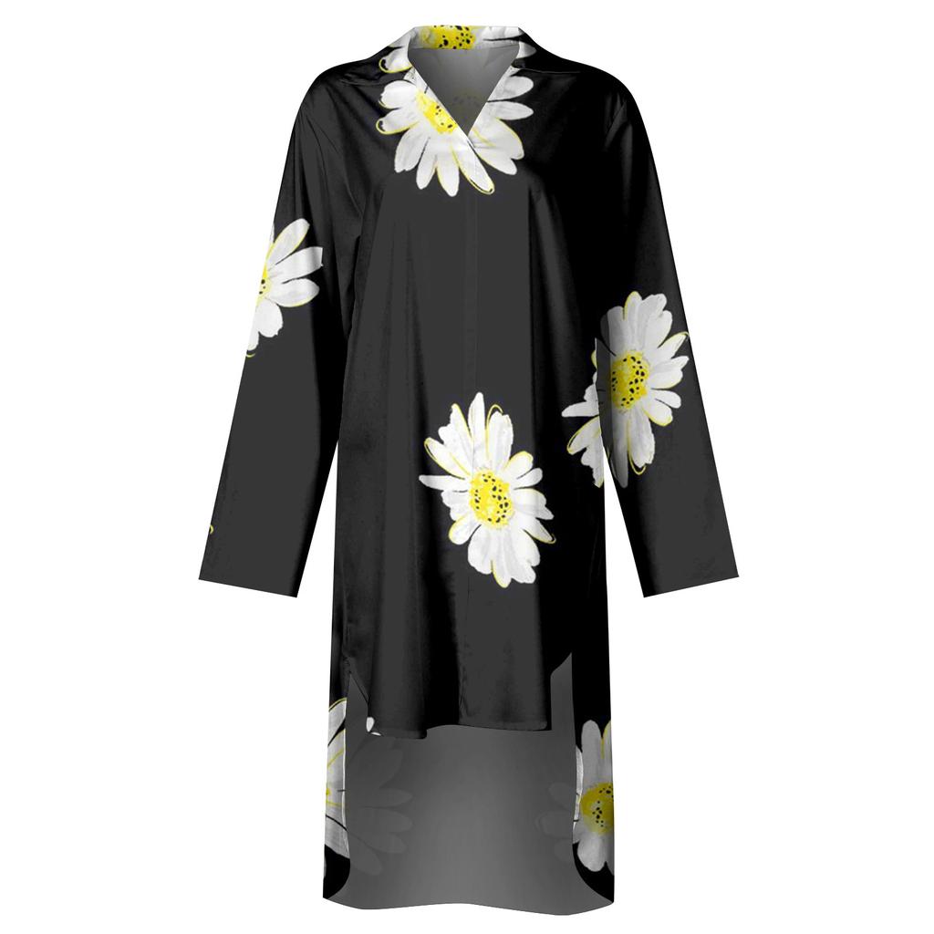 Fashion Women's Printed Blouse Loose Holiday Shirt Long Sleeve Dress