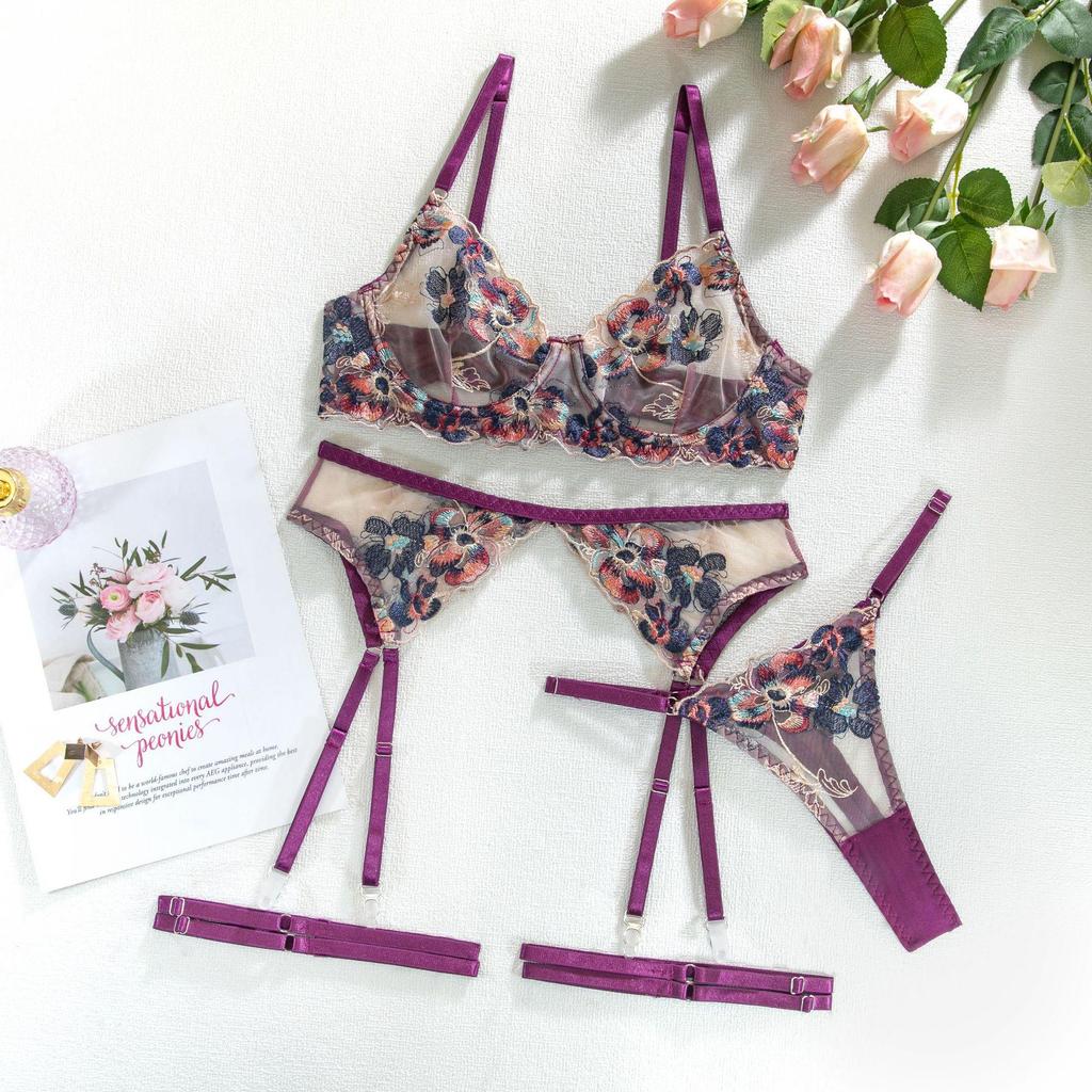 Multi-Color Embroidered European & American Sexy Temptation Lingerie Set