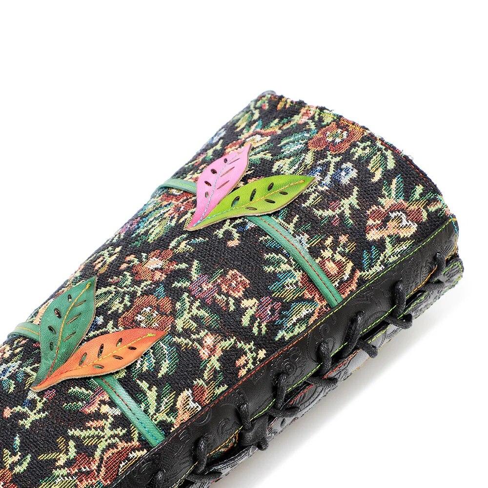 Johnature Botas largas de cuero genuino para mujer, zapatos hechos a mano con estampado Retro, Color a juego, con cordones, hasta media pantorrilla