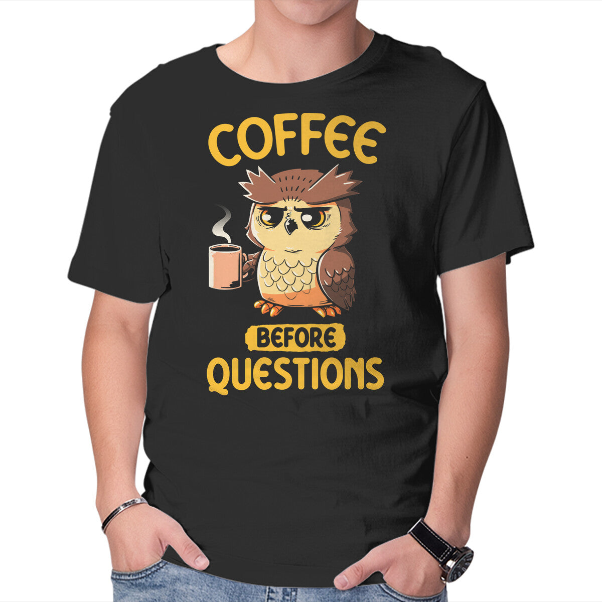 Unisex Crew Neck T-Shirt Coffee Before Questions Graphic Short Sleeve Casual Tee S