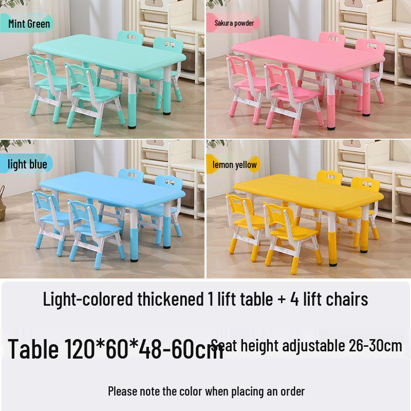 Children's Rectangular Plastic Learning Table & Chair Set with Building Block Surface