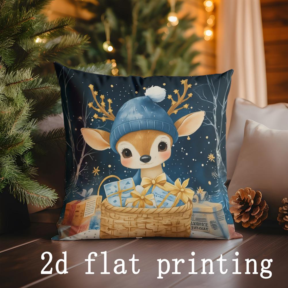 Home Decor Christmas Nutcracker & Deer Pattern Pillow Covers Pattern Cushion Cover Suitable for Sofa Bedroom Car Pillow Cover