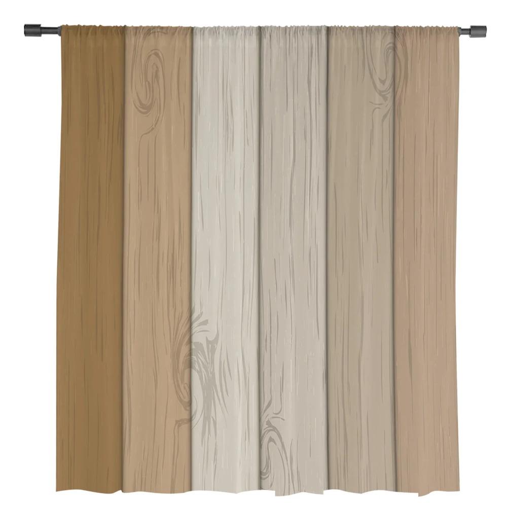 Vintage Khaki Brown Gradual Wood Grain Sheer Curtains for Living Room Decoration Window Curtain Kitchen Tulle Voile Drapes