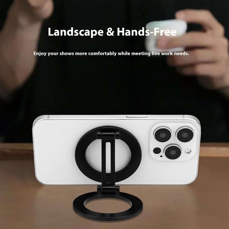 Portable Metal Phone Mount Double Magnetic Surfaces Foldable Design Universal Fit Stand for 4 to 6.7 Inch Smartphones