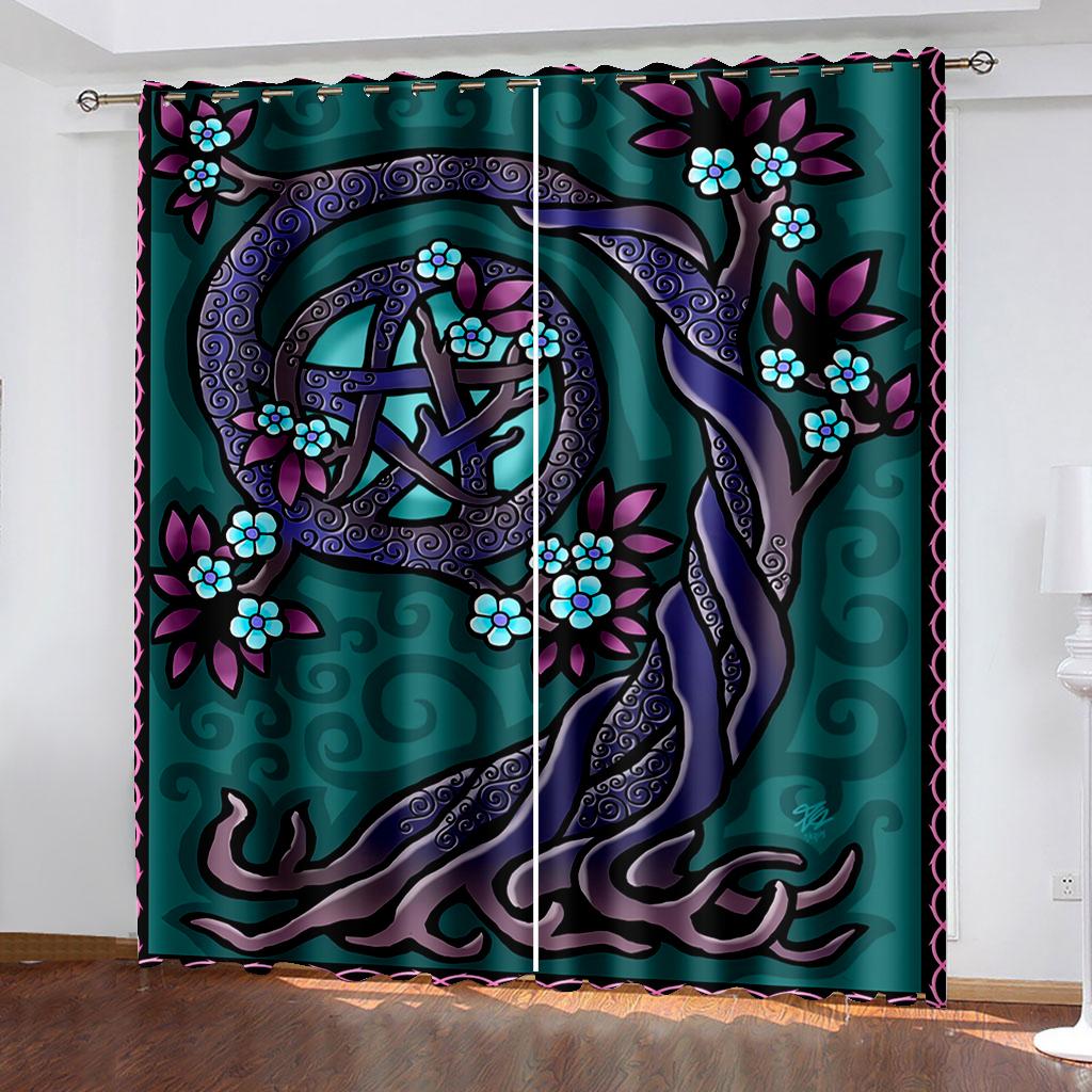 Dunkle Verdunkelungsvorhänge, fantastische Blumenfenstervorhänge, dekorative Vorhänge für Schlafzimmer und Wohnzimmer(2 Paneele) Cortina