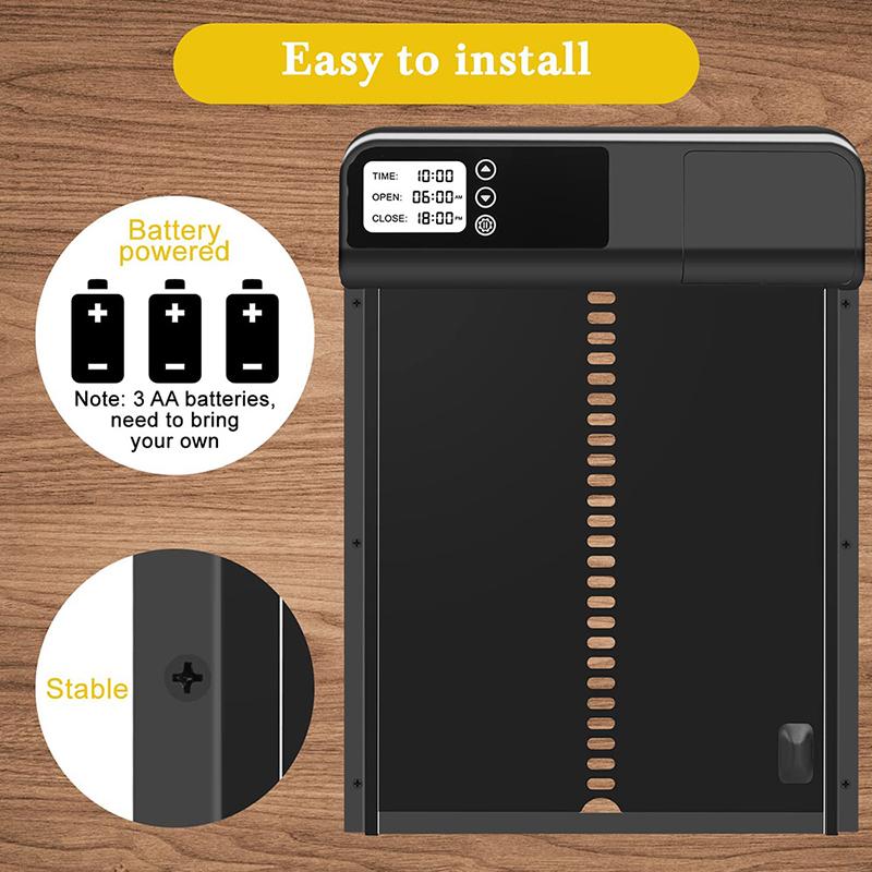 Automatic Chicken Coop Door Opener with Timer Seting & LCD Screen Anti-Pinch Design Full Aluminum Door for Chicken House