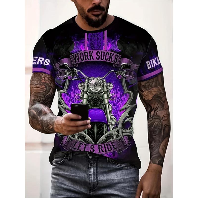 T-Shirt for Men's Motorcycle Printed 3D Tshirts Summer Oversized T Shirts Men's Short Sleeve Tops Men's Clothing Streetwear