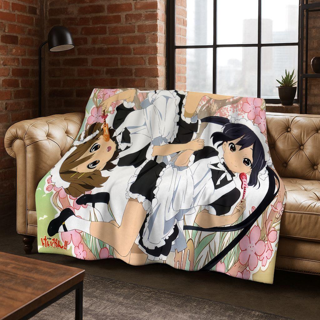 Anime K-ON Kawaii Girl Hirasawa Yui Music Cartoon Flannel Blanket,Cozy Soft Throw Blanket for Home Bedroom Bed Sofa Cover Kid