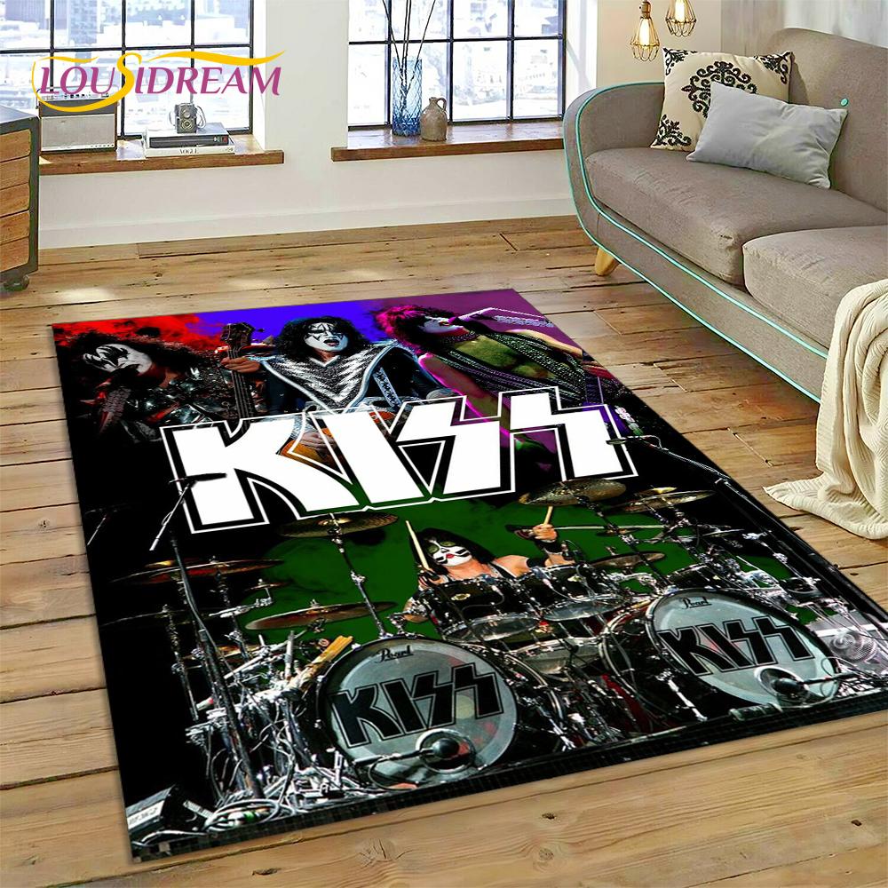 Nejnovější Koberec s motivem kapely Kiss Rock Heavy Metal pro Obývací pokoj Ložnici Domácí Dekorace, Protiskluzová Podložka Dekorace pro Pohovku Rohožka