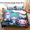 Adorable Axolotl Pattern Duvet Cover Set 3D Printed Cute Pink Salamander Bedding Set Soft Microfiber Bed Linen For Kids Bedroom
