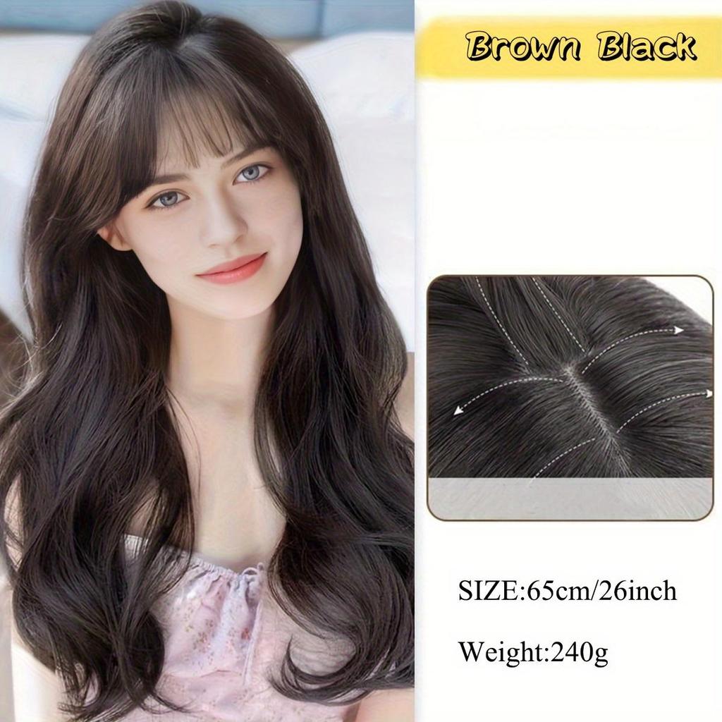 Elegant 26-Inch Long Straight Black Wig with Bangs for Women - Heat Resistant Synthetic Hair, High Density Matte Finish