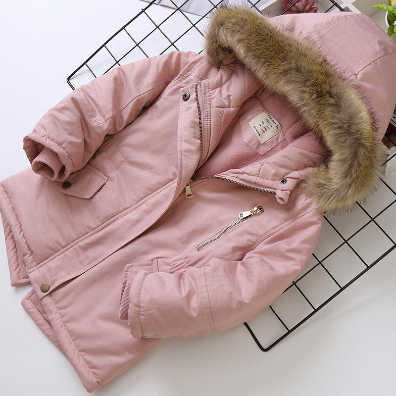 Girls Cotton-padded Coats Velvet and Thickened Winter Outerwear Fashion Hoodie Jacket Children Clothing