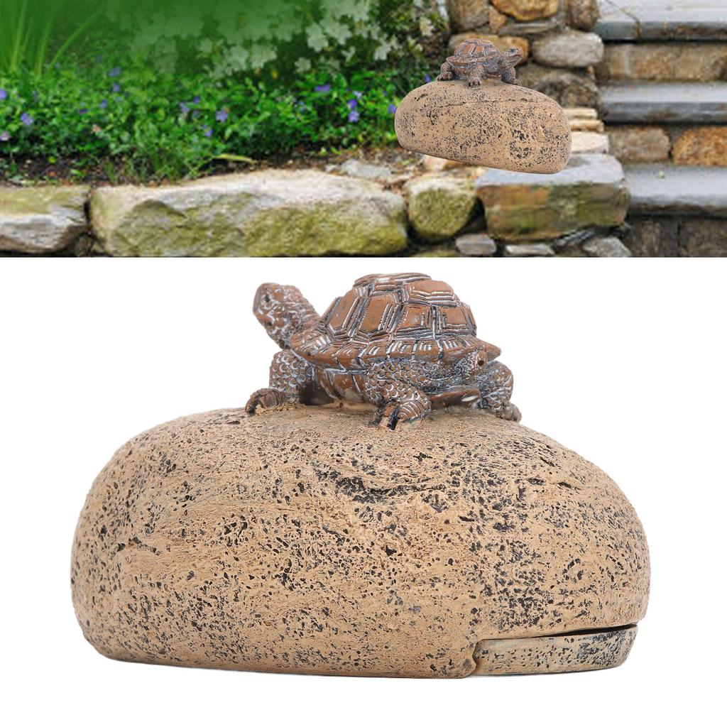 Hide A Key Tortoise Stone Decoraitons, Cute Fake Rock Key Hider Safe Storage Box Ornament for Outside Gaeden Decorative Faux Stone Contianer 12.2x8x6.